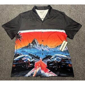Reservoir Shirt Mens Small Multicolor Car Racing Graphic Short Sleeve Button Up
